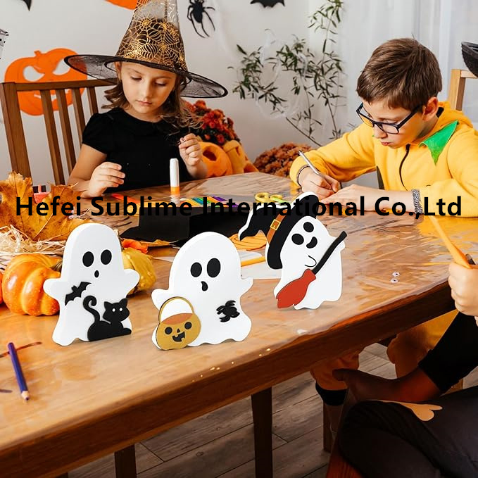 Cute Ghost Halloween Decorations Wooden Tiered Tray Decor Table Sign Halloween Decor Wooden Ghost Sign