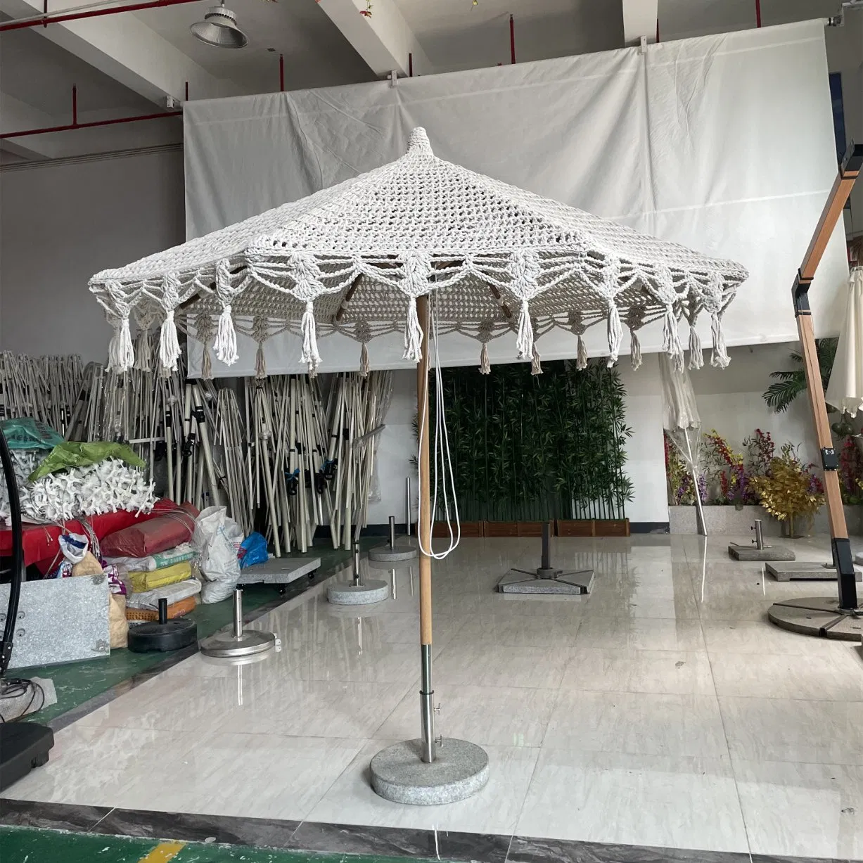 Elegant Macrame Parasol Umbrella for Beach and Outdoor Use