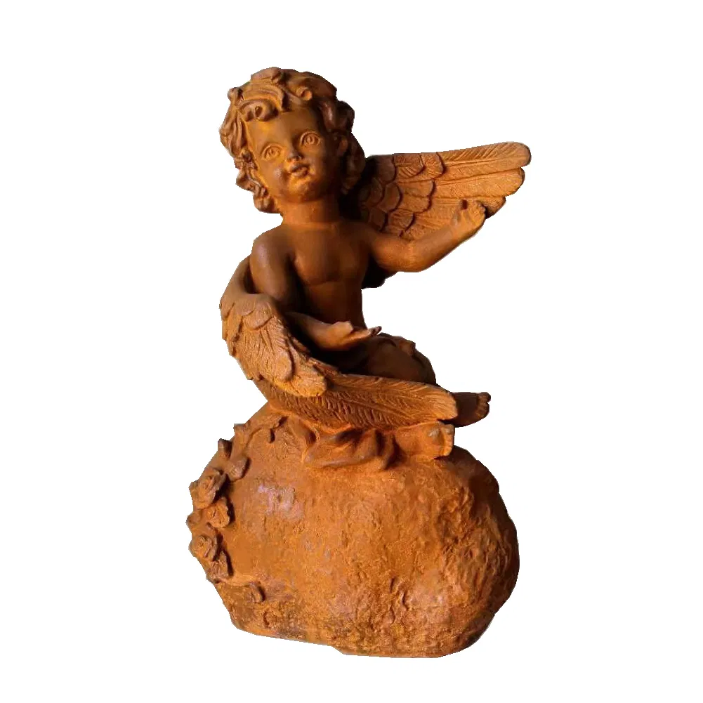 Sitting Child Angel Cast Iron Sculpture