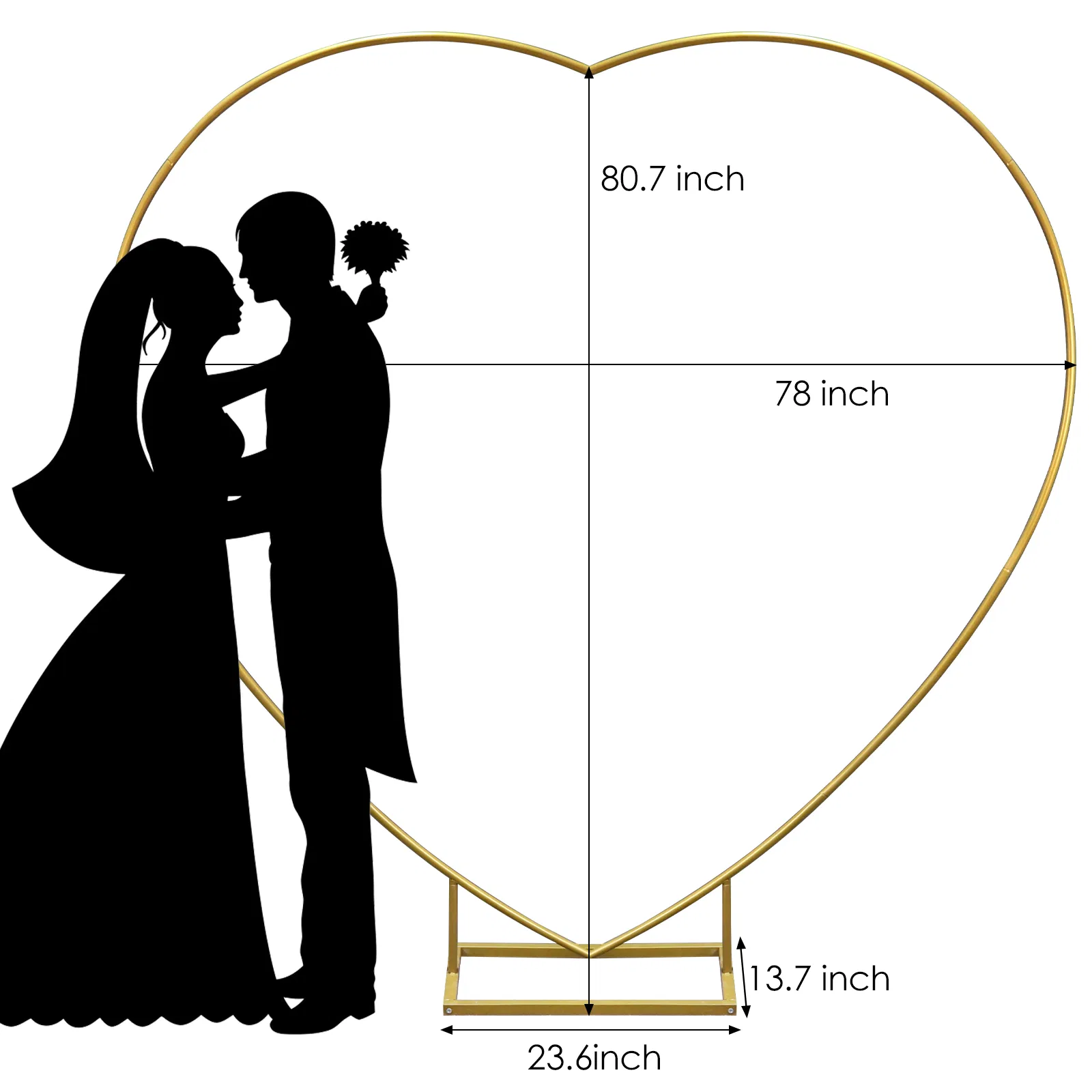 Heart Shape Wedding Arches for Ceremony Gold Arch Backdrop Stand, Metal Heart Shape Balloon Arch Frame with Base for Wedding Birthday Party Decor