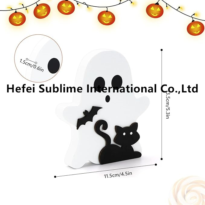 Cute Ghost Halloween Decorations Wooden Tiered Tray Decor Table Sign Halloween Decor Wooden Ghost Sign