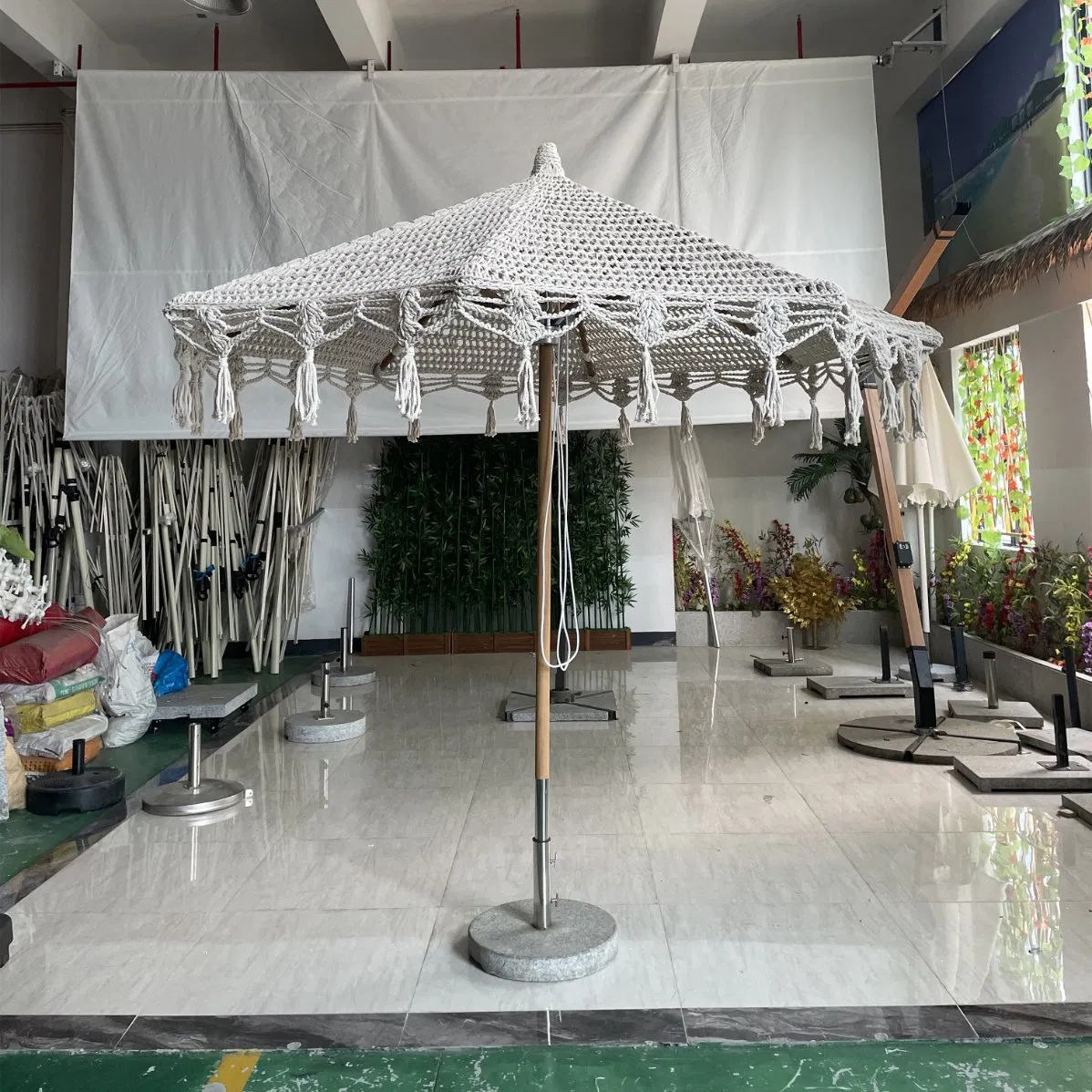 Elegant Macrame Parasol Umbrella for Beach and Outdoor Use