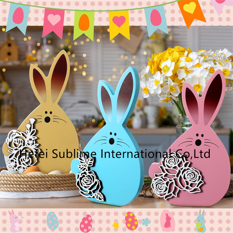 3 Pieces Easter Decorations for The Home Wooden Bunny Decor