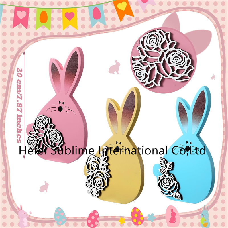 3 Pieces Easter Decorations for The Home Wooden Bunny Decor