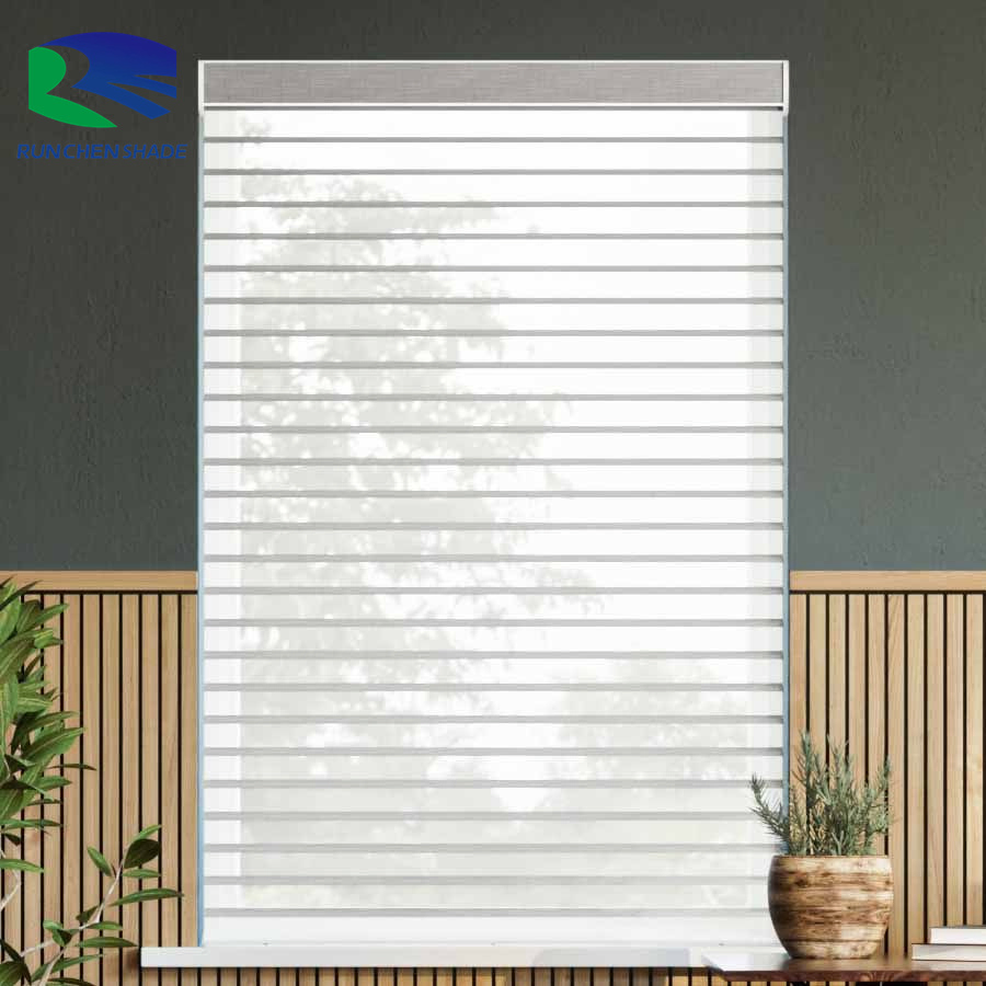 Voice Control Smart White Motorized Shangrila Sheer Shades Triple Window Blind