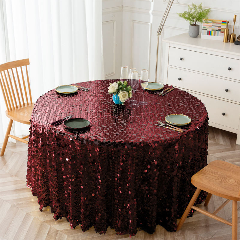 Sparkling Round Polyester Tablecloth Woven with Shiny Sequins Festive Colors Available