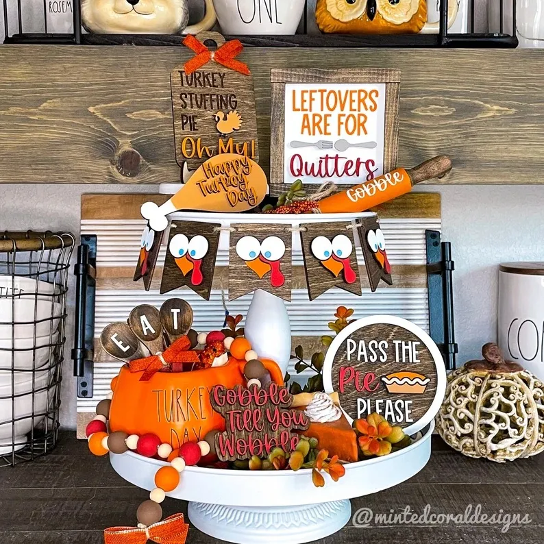 Turkey Leaves Wood Sign Set