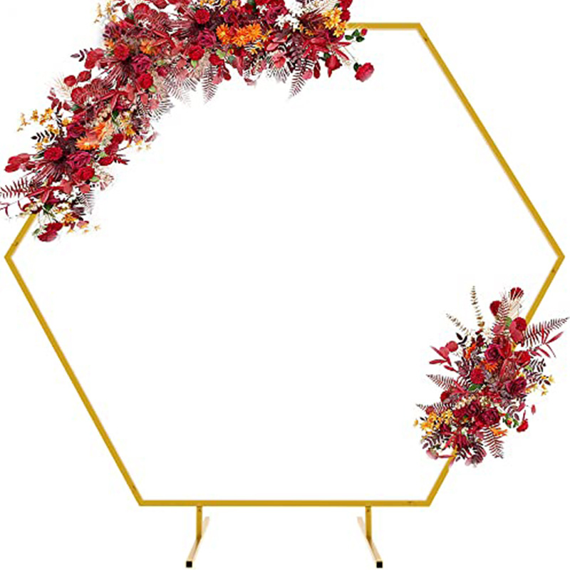 Factory Direct Sales of Forged Hexagonal Iron Arches for Weddings, Decorated with Flower Balloons and Iron Brackets for Arches