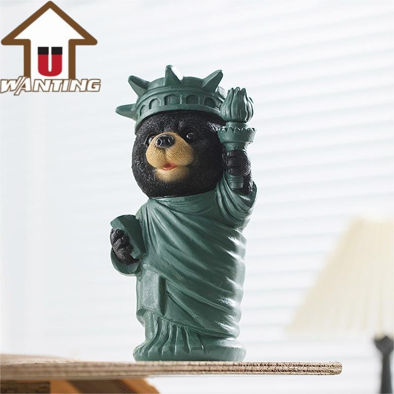 Personality Creative Art of Lady Liberty Bear Cartoon Style Resin Home Ornaments