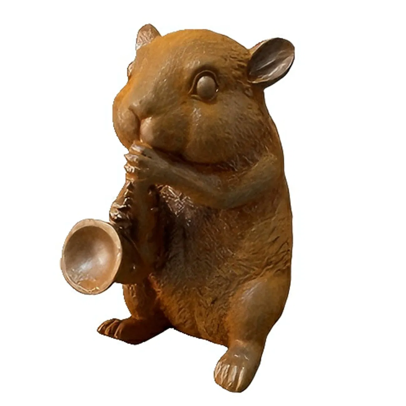 Cast Iron Sculpture of a Mouse Playing an Instrument
