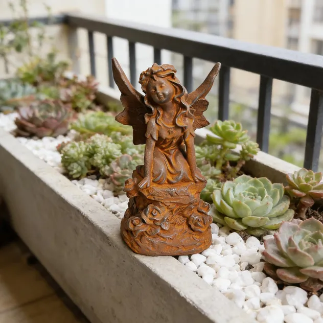 Iron Angel with Wings Sculpture