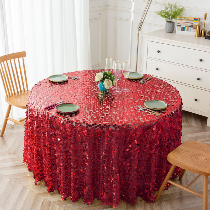 Sparkling Round Polyester Tablecloth Woven with Shiny Sequins Festive Colors Available