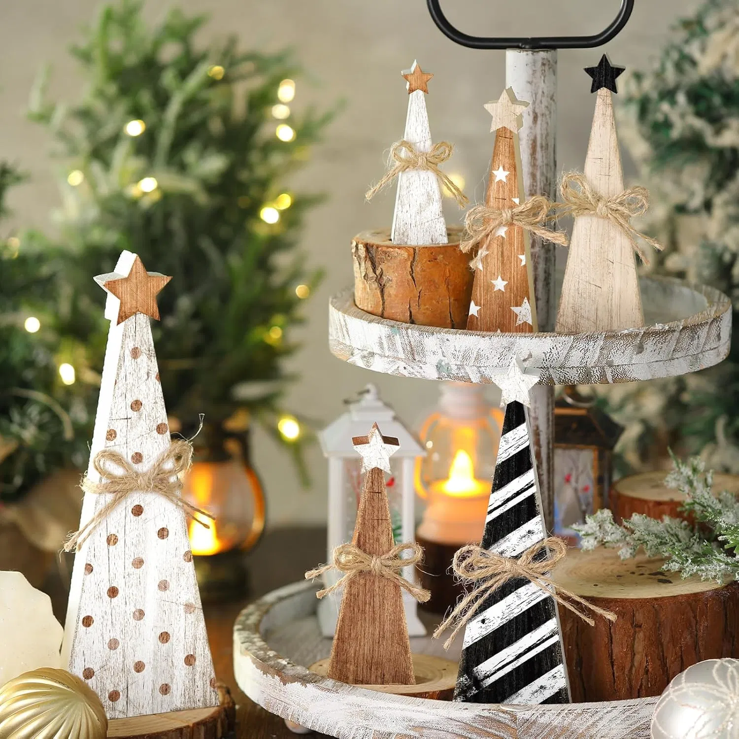 6 PCS Wooden Christmas Tree Sign Ornaments, Christmas Decorations, Xmas Gifts