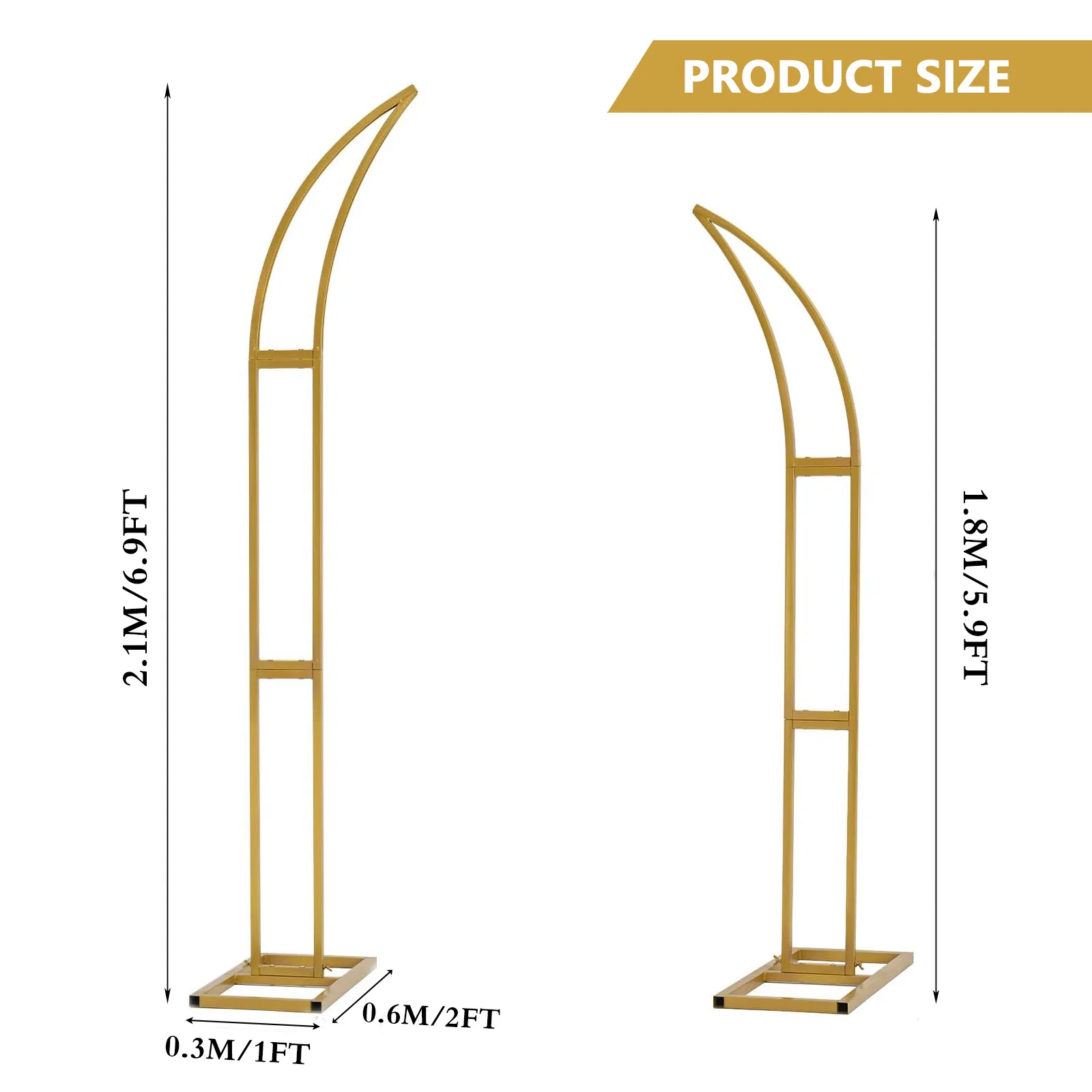 Set of 2 Curved Large Gold Metal Wedding Arch Backdrop Stand for Ceremony and Party, Balloon Arch Stand for Birthday Party Baby Shower Anniversary Celebration I