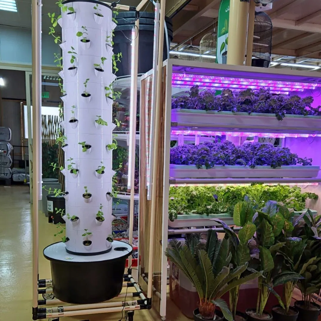 a Type Tower Vertical Hydroponic Aeroponic Tower Towers Garden LED with Cage
