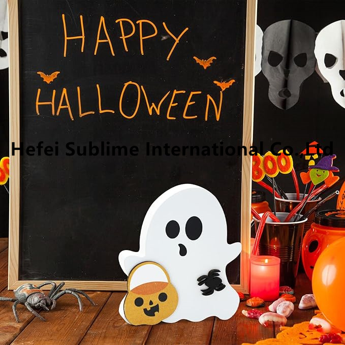 Cute Ghost Halloween Decorations Wooden Tiered Tray Decor Table Sign Halloween Decor Wooden Ghost Sign for Party Home Shelf Display