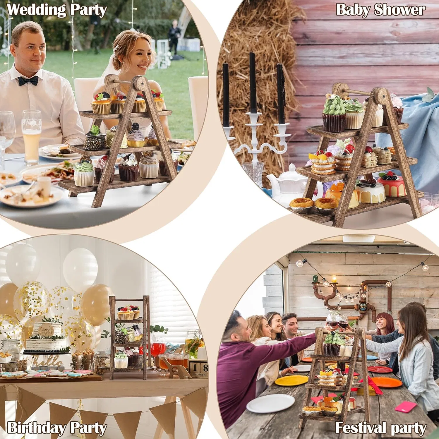 Wood Serving Tray Three Tiered Cupcake Stand Rustic Tray Wooden Farmhouse Decor