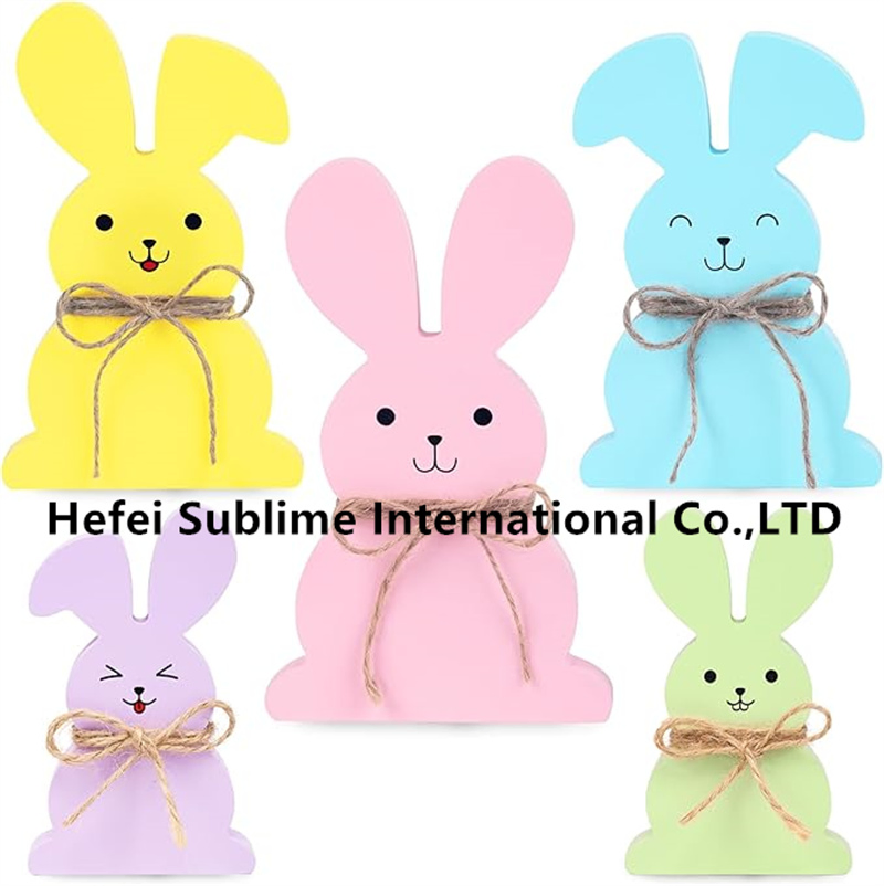 Easter Bunny Table Wooden Sign Spring Rabbit Shape Wood Tabletop Decoration Tiered Tray Bunny Table Decor Farmhouse Tabletop Decor Finished Wood Rabbit Cutout
