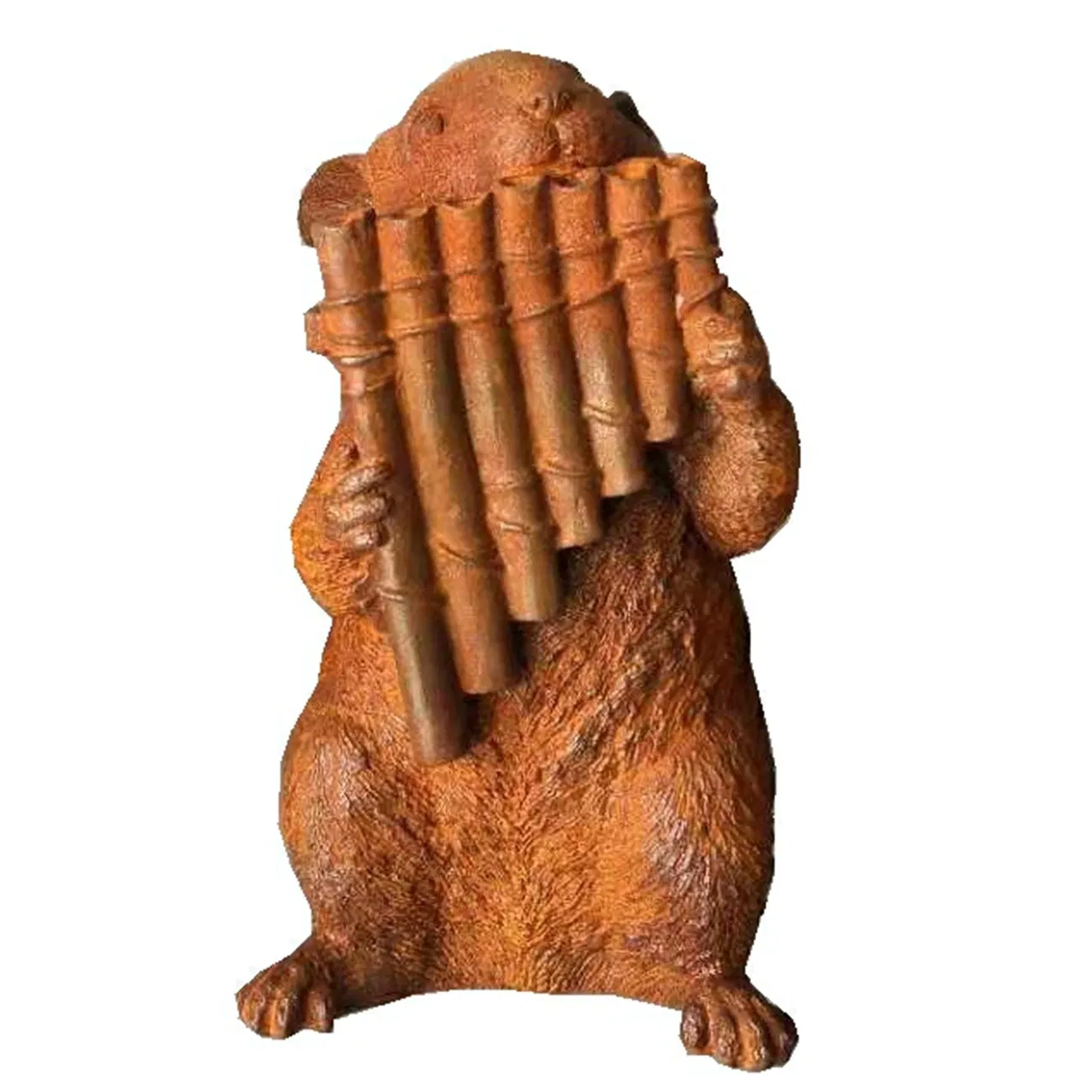 Cast Iron Sculpture of a Mouse Playing an Instrument