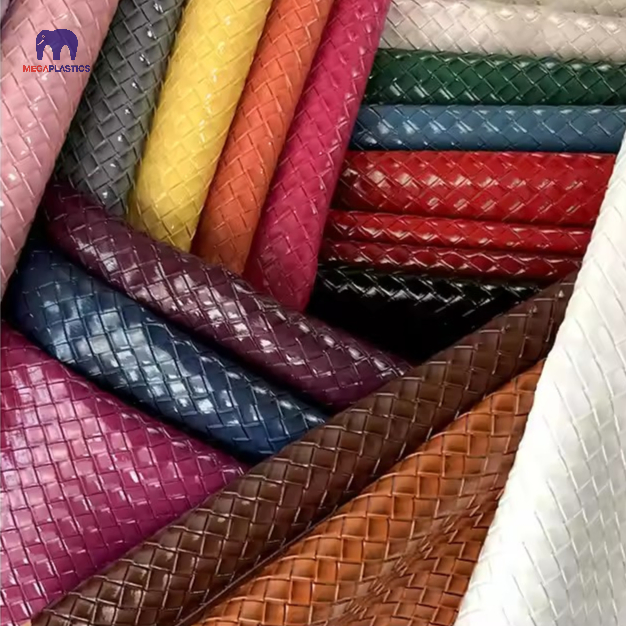 Designer Knit Pattern Weave Textured Vinyl Fabric Material Artificial Faux Synthetic PVC Leather for Bags and Handbags Crafting