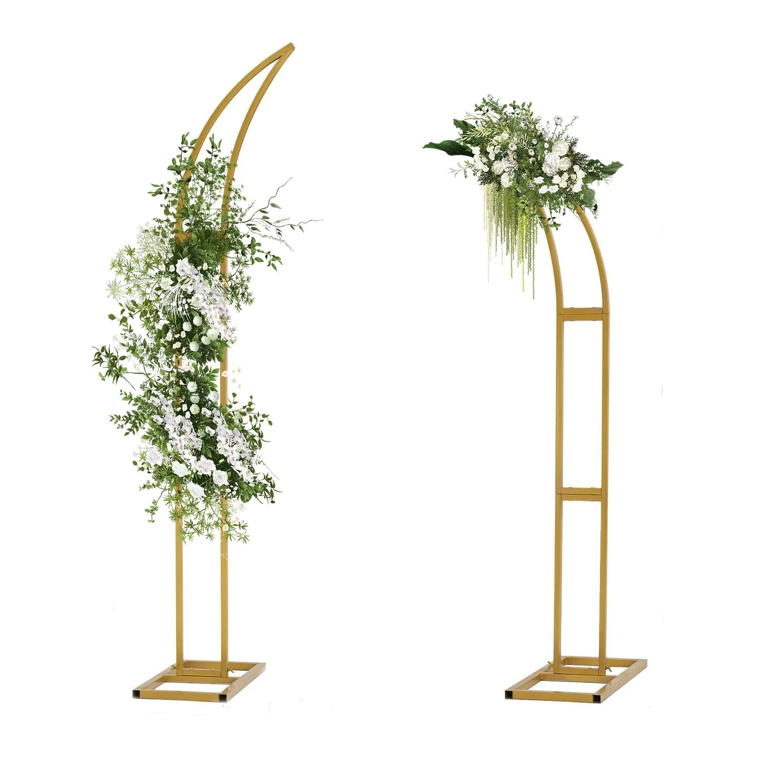 Set of 2 Curved Large Gold Metal Wedding Arch Backdrop Stand for Ceremony and Party, Balloon Arch Stand for Birthday Party Baby Shower Anniversary Celebration I