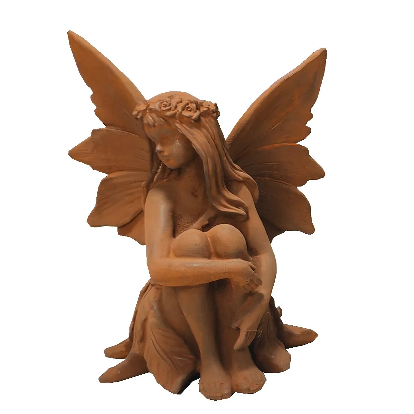 Forged Cast Iron Rusty Finish Angel Wings Housewarming Statue