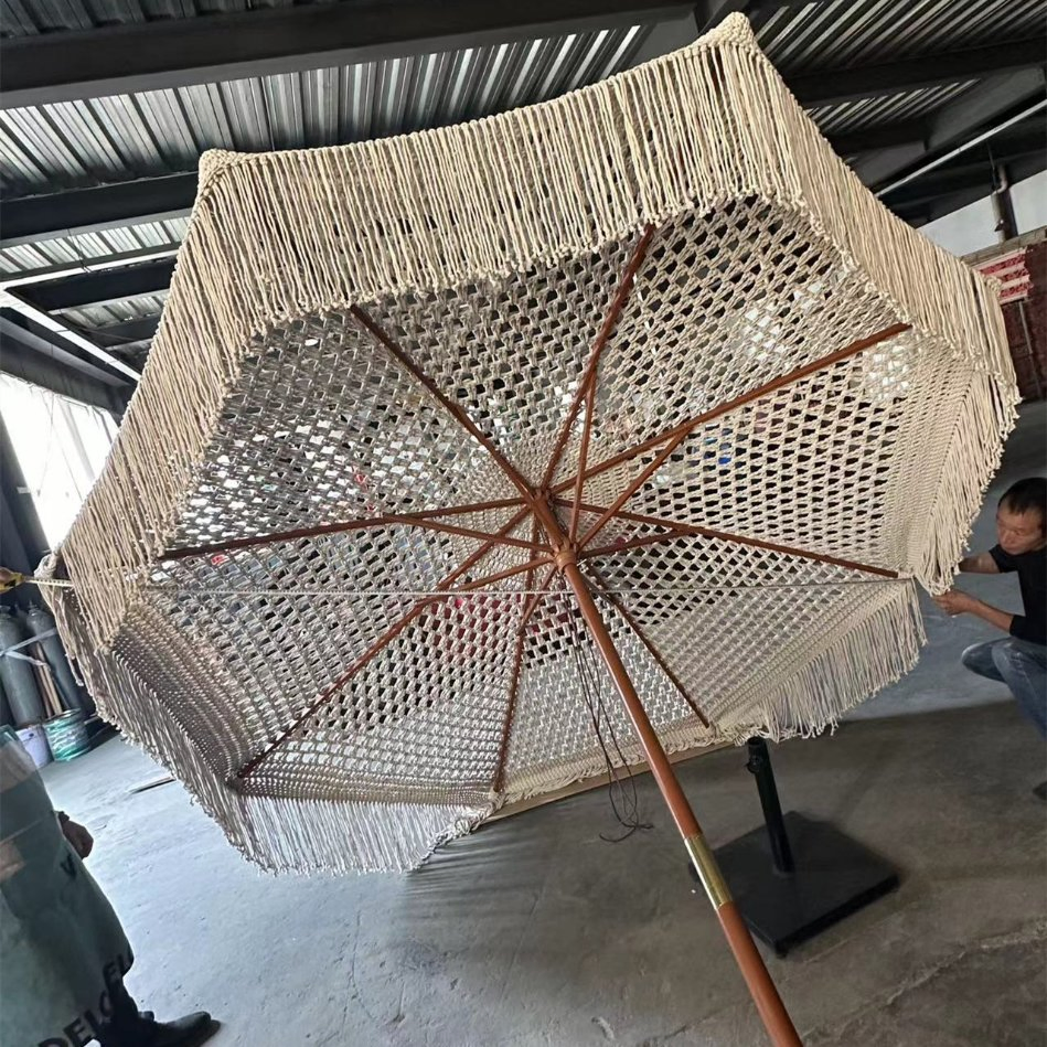 Elegant Macrame Parasol Umbrella for Beach and Outdoor Use