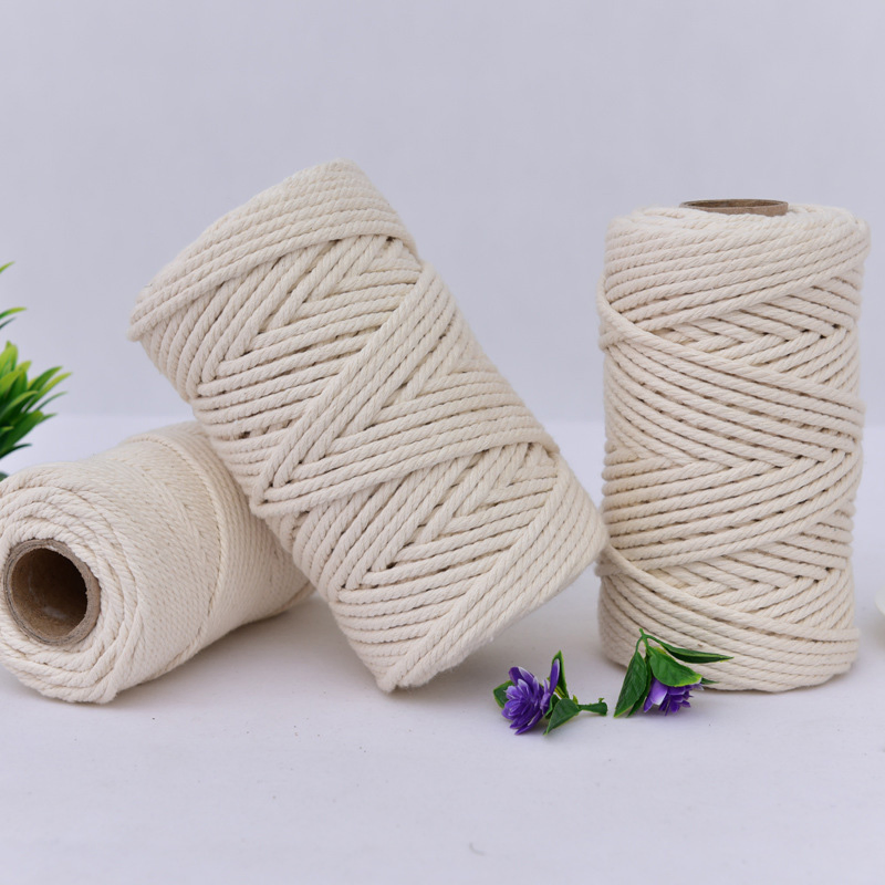 Custom 2 mm 3mm 4mm 5mm 6mm Single Strand Twisted Macrame Cord String Cotton Rope 4mm