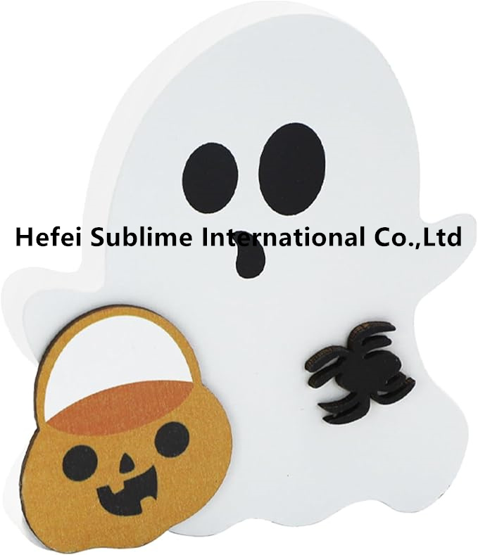 Cute Ghost Halloween Decorations Wooden Tiered Tray Decor Table Sign Halloween Decor Wooden Ghost Sign for Party Home Shelf Display