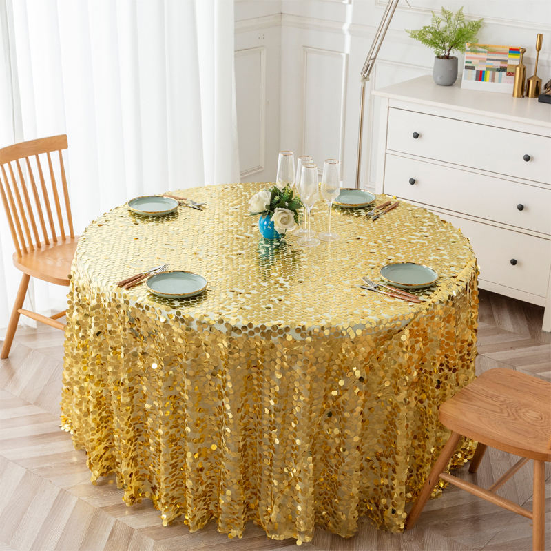 Sparkling Round Polyester Tablecloth Woven with Shiny Sequins Festive Colors Available