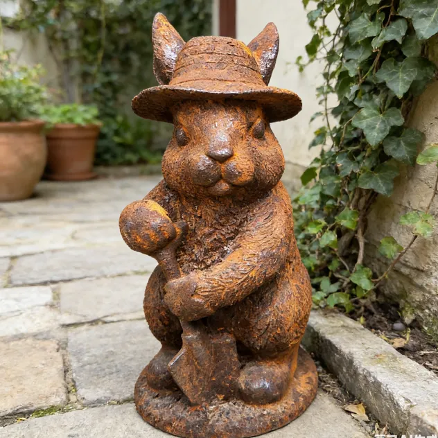 Vintage Bunny Garden Iron Sculpture
