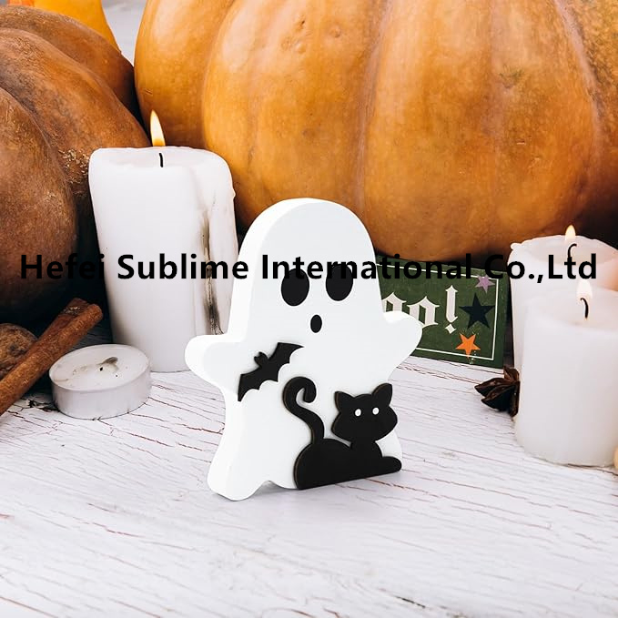 Cute Ghost Halloween Decorations Wooden Tiered Tray Decor Table Sign Halloween Decor Wooden Ghost Sign