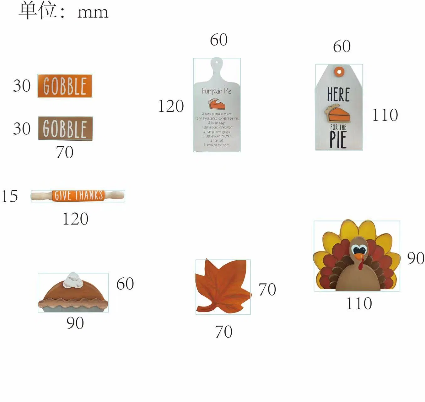 Turkey Leaves Wood Sign 4PCS Thanksgiving Tiered Tray Decoration Set for Home Kitchen