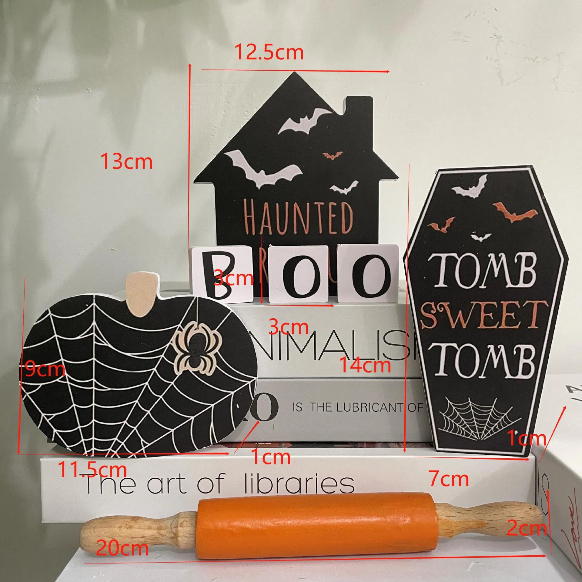 Boo Happy Halloween Wooden Signs 5PCS Set Halloween Tiered Tray Decor