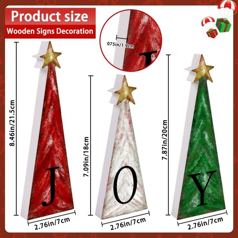 3 PCS Wooden Christmas Tree Decor with Gold Stars for Tiered Tray