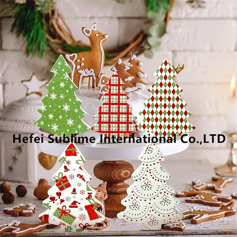 Christmas Huwena 5 PCS Table Decoration Wooden Christmas Tree Tiered Tray