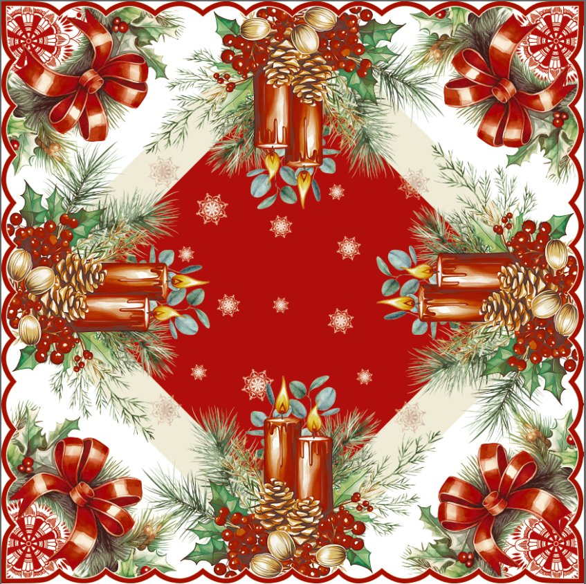 Holly Berry Christmas Ball and Festive Candy Cane Embroidered Tablecloth