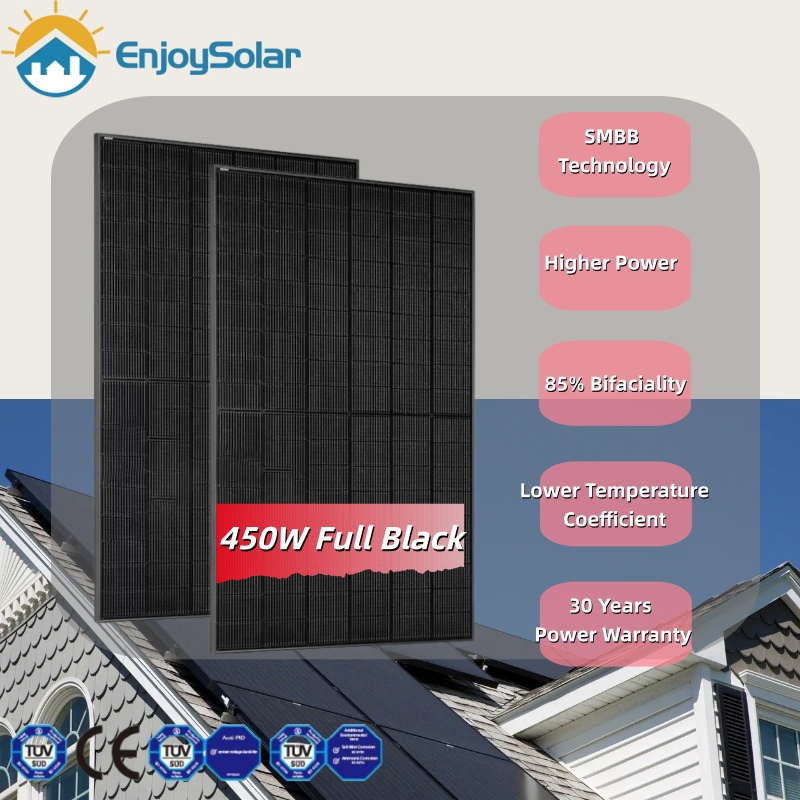 Precio del Panel Solar 440W 450W 460W Duradero Full Black Topcon Bifacial para Sistema de Energía Solar en Tejado Residencial