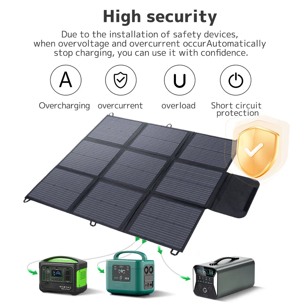 200W Negro Mc4 Conector 22% Manta de Panel Solar Plegable Ligera de Alta Eficiencia para Estación de Energía de Uso Fuera de la Red