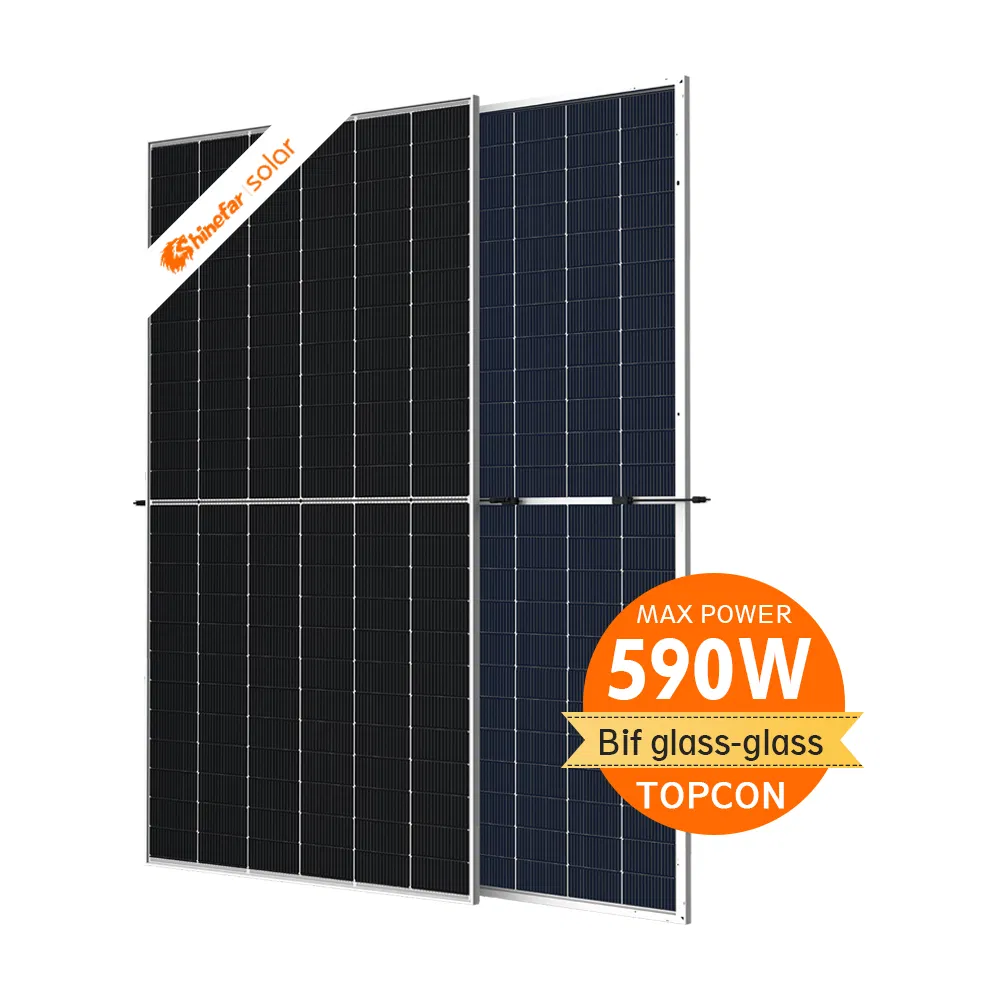Panel Solar Bifacial de Vidrio Mono Tipo N de Grado Industrial 186mm 590W-610W – Optimizado para Instalaciones Fotovoltaicas a Gran Escala