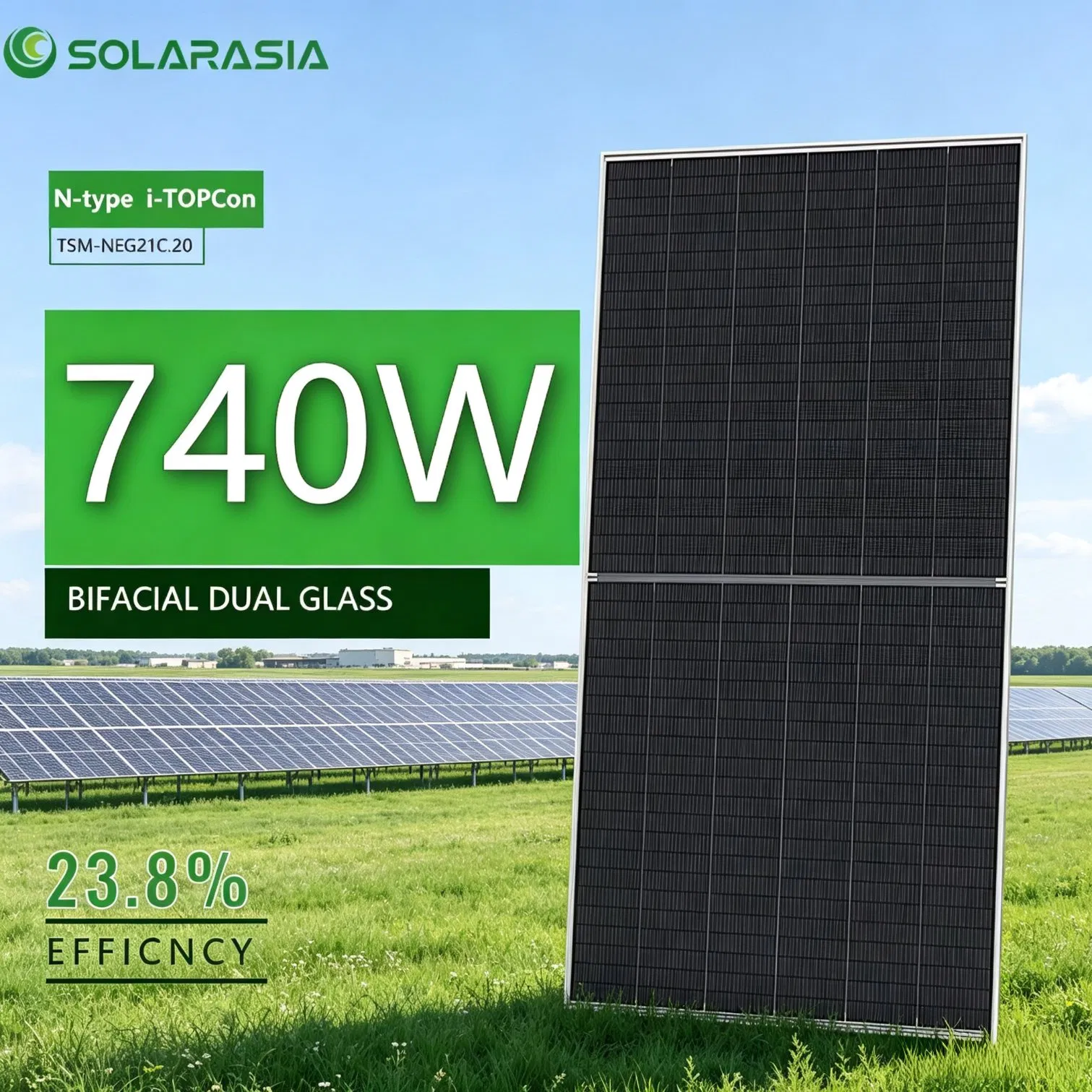 Panel Solar Monocristalino Trina 715W 720W 725W 730W 735W 740W Panel Solar Bifacial de Doble Vidrio Tipo N Topcon para Sistemas Fotovoltaicos Conectados a la Red