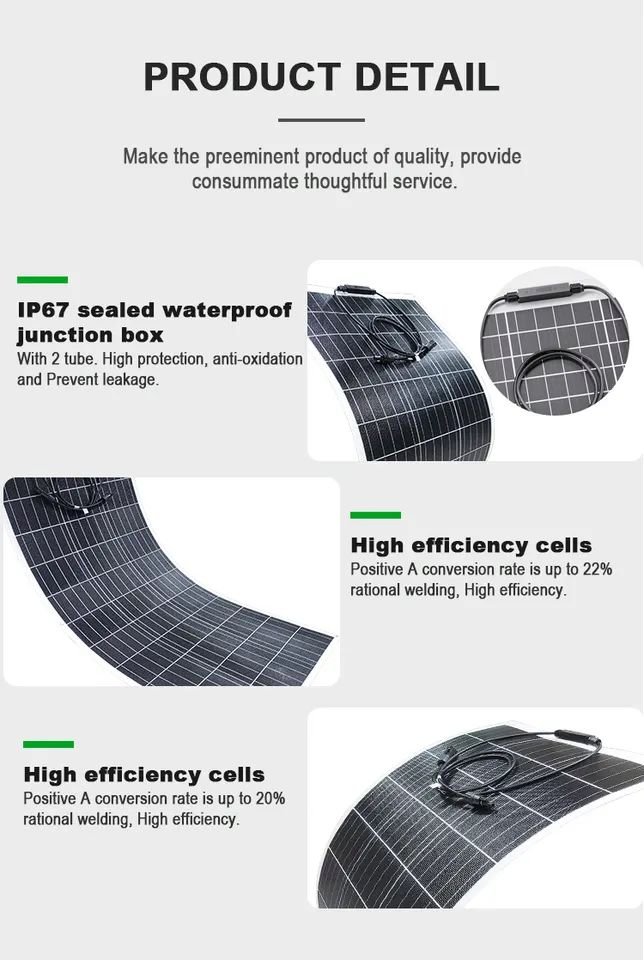 Panel Solar Flexible Plegable Impermeable 100W 80W Panel Solar Flexible de Película Delgada Panel Solar Monocristalino