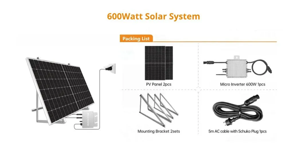 Paneles Solares Energía Solar Residencial Panel Fotovoltaico Micro Inversor 600W Sistema Montado en Tejado o Balcón