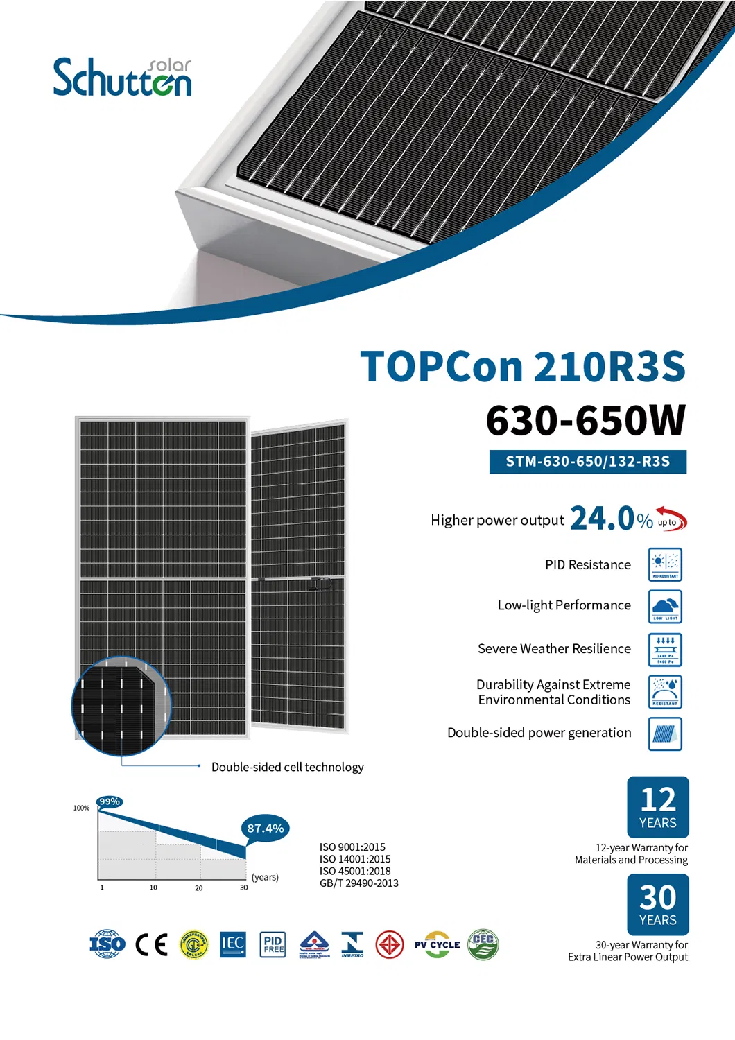 132 Alta Eficiencia de Conversión Fotoeléctrica de Media Celda 645W Panel Solar 640W Módulo Solar Proveedor Solar Módulo 630W