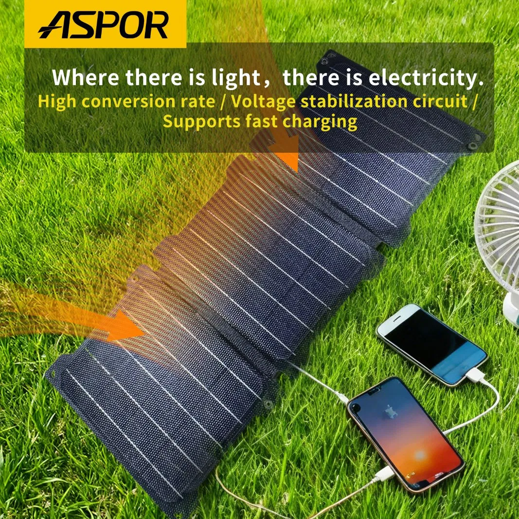 Cargador Solar Off-Grid 15W, Panel Plegable Portátil con Ojetes Reforzados, Se Adhiere a la Mochila o Carpa