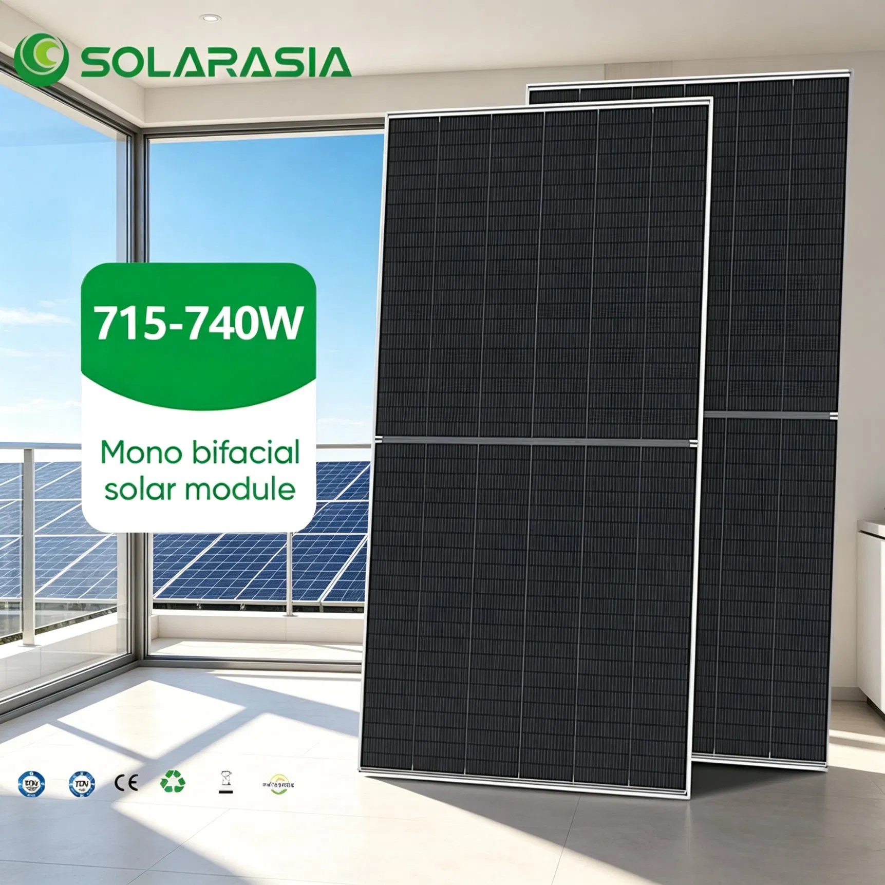 Panel Solar Monocristalino Trina 715W 720W 725W 730W 735W 740W Panel Solar Bifacial de Doble Vidrio Tipo N Topcon para Sistemas Fotovoltaicos Conectados a la Red