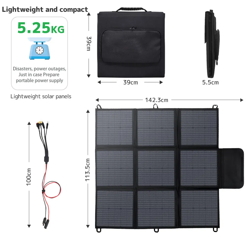 200W Negro Mc4 Conector 22% Manta de Panel Solar Plegable Ligera de Alta Eficiencia para Estación de Energía de Uso Fuera de la Red