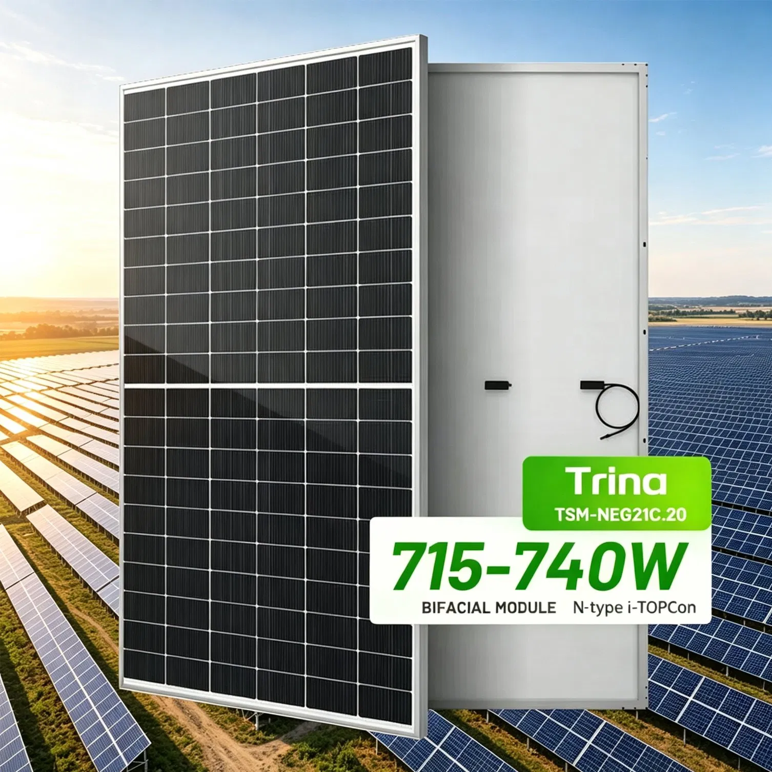 Panel Solar Monocristalino Trina 715W 720W 725W 730W 735W 740W Panel Solar Bifacial de Doble Vidrio Tipo N Topcon para Sistemas Fotovoltaicos Conectados a la Red