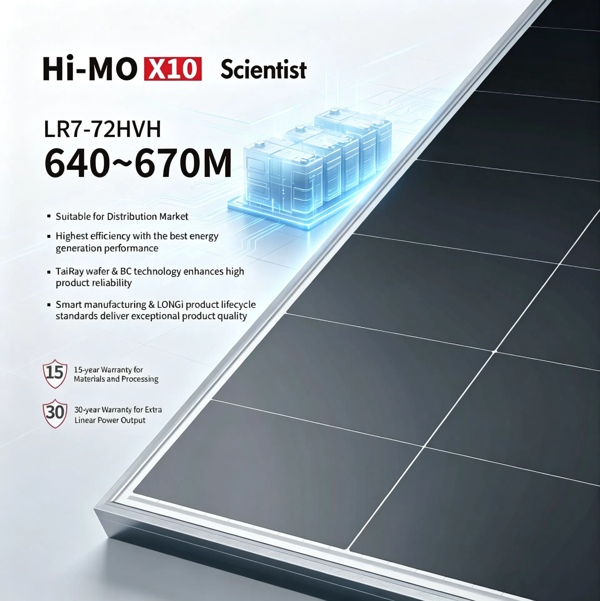 Panel Solar Longi 640W 645W 650W 655W 660W 665W 670W Módulo Fotovoltaico para Gran Escala de Granjas Solares