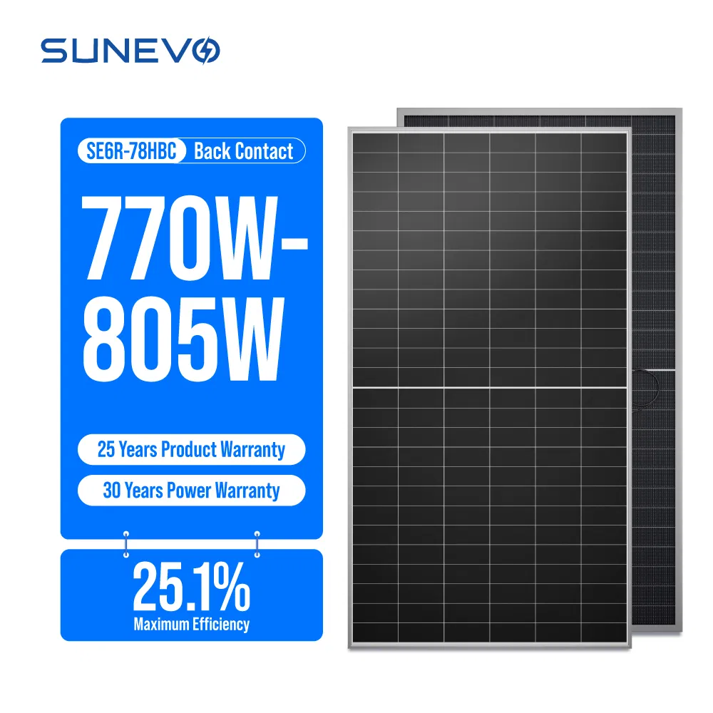 Paneles Solares Bifaciales Tipo N Sunevo 750W 770W 800W para Sistemas Premium de Energía Fuera de la Red en Hogares y Soluciones Energéticas Industriales Remotas
